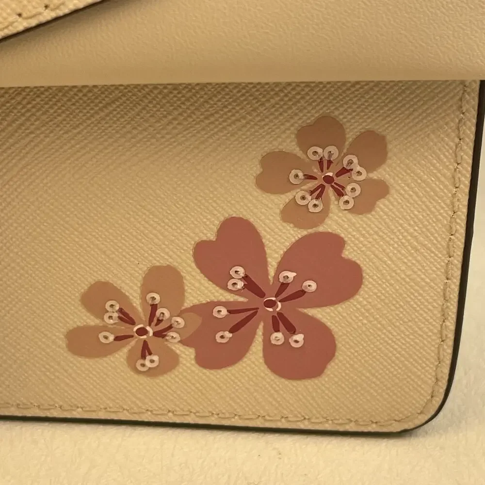 Michael Kors Greenwich Small Cherry Blossom Flap Crossbody Cream NWT $398